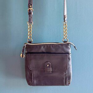 RELIC Black Faux Leather Crossbody Bag with Gold Chain Strap